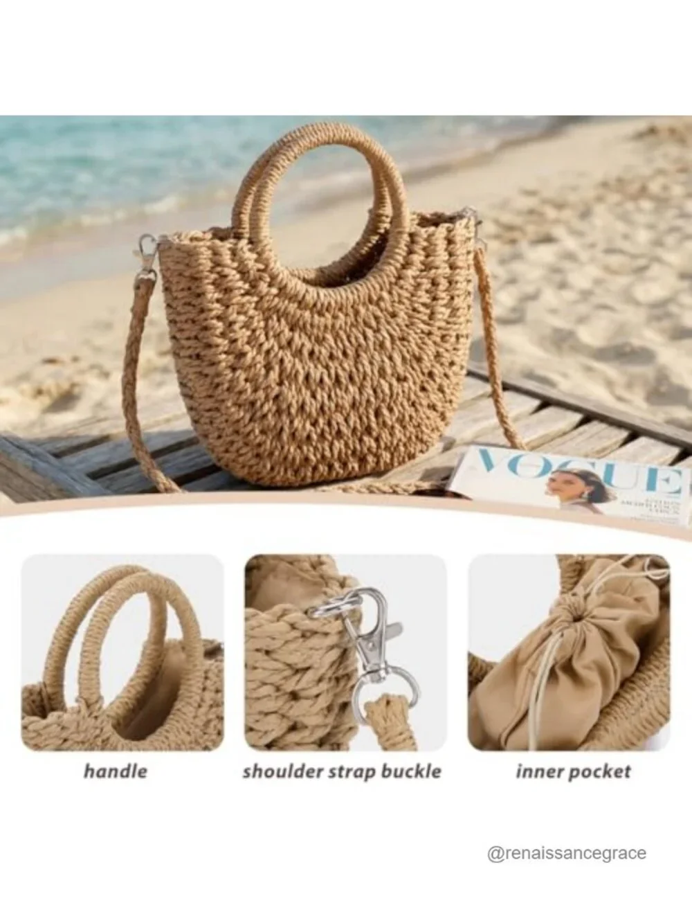 Handmade Straw Crochet Hobo Bag for Women Boho Summer Beach Tote